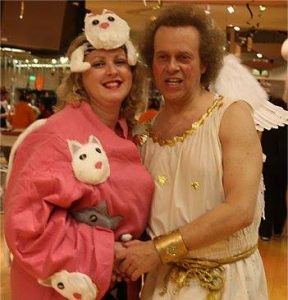 Rita Reimers dressed as a humorous cat lady costume with Richard Simmons