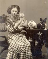 Historic image representing the old cat lady stereotype