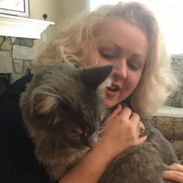 Cat Behavior Consultant Rita Reimers with her client cat Rocky